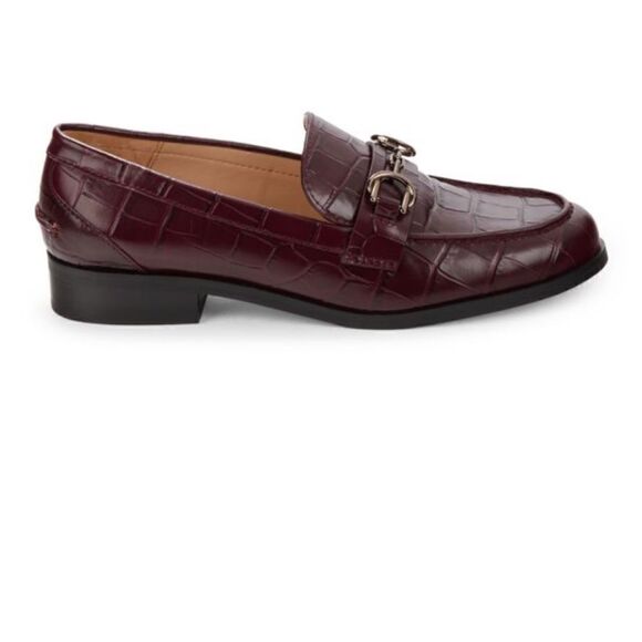 STUART WEITZMAN- Owen Croc-Embossed Leather Bit Loafers- Black&Gold - Picture 2 of 7